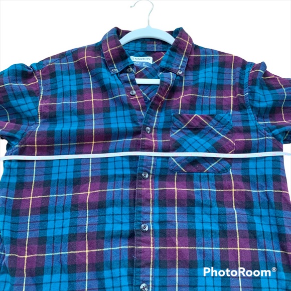✨ Teal Burgundy Button Down Plaid Flannel Shirt - Picture 8 of 10